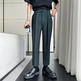 Men's Business Casual Solid Color Belted Trousers