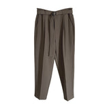 Men's Business Casual Solid Color Belted Trousers
