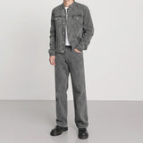 Men's British Denim Jacket Retro Loose Straight Leg Pants