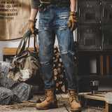 Men's Loose Straight Leg Ripped Pants, Casual Distressed Denim Jeans, Hip Hop Streetwear Trousers