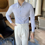 Men's British Vintage Slim Striped Long Sleeve Shirt