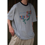 Floral Loose Crew Neck Cotton Short Sleeve T-Shirt