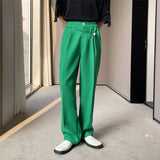 Men Business Casual Irregular Belt Decorative Straight Leg Trousers
