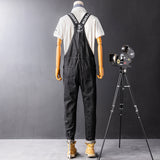 Men's Denim Bib Overalls with Slant Pocket Tapered Leg Casual Jumpsuit