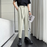 Men's Business Casual Solid Color Belted Trousers