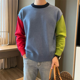 Men's Bright Paneled Pullover Crew Neck Knit Sweatershirt