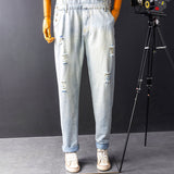 Men's Ripped Denim Bib Overalls Jeans Destroyed Jumpsuits Trousers with Adjustable Straps