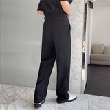 Men Business Casual Irregular Belt Decorative Straight Leg Trousers