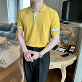 Summer Short-sleeved POLO Shirt Men's Slim-Fit Contrast Color Ice Silk Knitted T-shirt