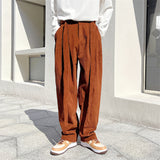 Men Casual Solid Color Corduroy Loose Wide Leg Pants