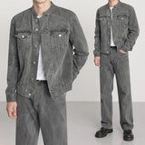 Men's British Denim Jacket Retro Loose Straight Leg Pants
