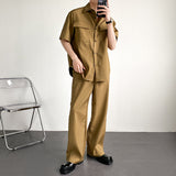 Men's British Casual Pleated Suit Retro Short-sleeved Two-piece Suit