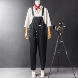 Japanese Vintage Bib Overalls Fashion Slim Fit Jumpsuit with Pockets