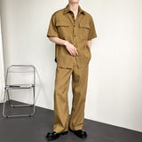 Men's British Casual Pleated Suit Retro Short-sleeved Two-piece Suit