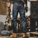 Men's Loose Straight Leg Ripped Pants, Casual Distressed Denim Jeans, Hip Hop Streetwear Trousers