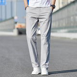 Men's Business Casual Solid Color Cropped Straight Leg Pants