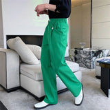 Men Business Casual Irregular Belt Decorative Straight Leg Trousers