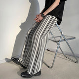 Elastic Waist Striped Wide Leg Pants Loose Drape Mopping Pants