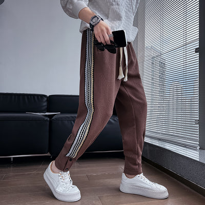 Men's Side Stripe Lounge Pants, Casual Web Taping Track Pants, Slim Fit Athleisure Joggers