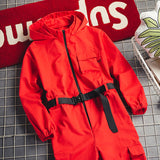 Men's Vintage Hooded Jumpsuit Suspenders Fashion Jumpsuit