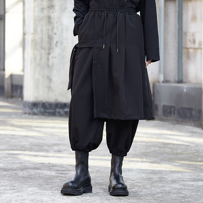 Men's Japanese Dark Cropped Trousers Wide-leg Culottes