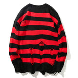 Men's Japanese Loose Striped Holes Knitted Sweater