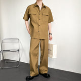 Men's British Casual Pleated Suit Retro Short-sleeved Two-piece Suit