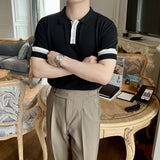 Summer Short-sleeved POLO Shirt Men's Slim-Fit Contrast Color Ice Silk Knitted T-shirt