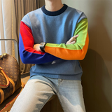 Men's Bright Paneled Pullover Crew Neck Knit Sweatershirt