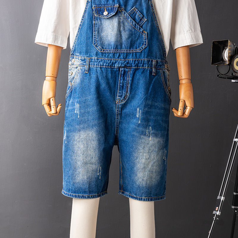 OGLCCG Mens Denim Bib Overall Shorts Above Knee Length Shortalls Jean Rompers Loose Fit Summer Walk Shorts Adjustable Strap Jumpsuit