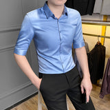 Men's Business Lapel Ice Silk Long Sleeve Shirt