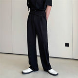 Men Business Casual Irregular Belt Decorative Straight Leg Trousers