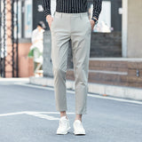 Men's Business Casual Solid Color Cropped Straight Leg Pants