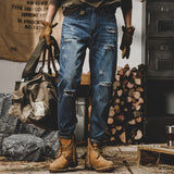 Men's Loose Straight Leg Ripped Pants, Casual Distressed Denim Jeans, Hip Hop Streetwear Trousers