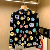 Men's Casual Fun Colorful Smile Print Slim Fit Long Sleeve Shirt
