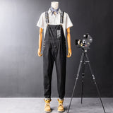 Men's Denim Bib Overalls with Slant Pocket Tapered Leg Casual Jumpsuit