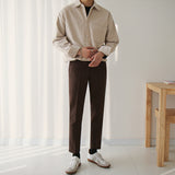 Men's Japanese Casual Simple Solid Color Corduroy Long Sleeve Shirt