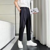 Men's Business Casual Solid Color Belted Trousers