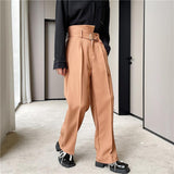 Men Casual Straight Loose Irregular High Waist Pants