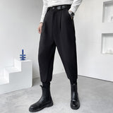 Men's British Casual Black Solid Color Pants