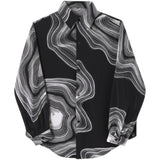 Men's Black and White Abstract Irregular Print Contrast Color Long Sleeve Shirt