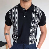 Men's Summer Casual Slim Lapel Jacquard Short Sleeve Knitted POLO Top