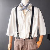 Men's British Casual Khaki Plaid Pants With Y-Back Removable Suspenders