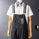 Men's Denim Bib Overalls with Slant Pocket Tapered Leg Casual Jumpsuit