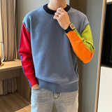 Men's Bright Paneled Pullover Crew Neck Knit Sweatershirt