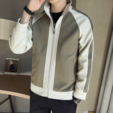 Men's Cropped Stand Collar Colorblock Casual Jacket