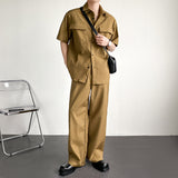 Men's British Casual Pleated Suit Retro Short-sleeved Two-piece Suit