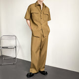 Men's British Casual Pleated Suit Retro Short-sleeved Two-piece Suit