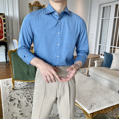 Men's British Style Casual Non-ironing Long Sleeve Dress Shirt