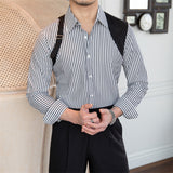 Men's Business Vintage Stripe Long Sleeve Panel Shirt